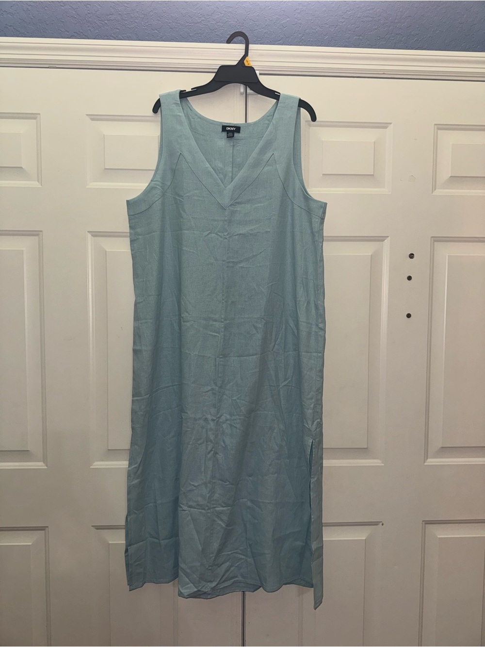 DKNY Pale Aqua Sleeveless V-Neck Maxi Dress
